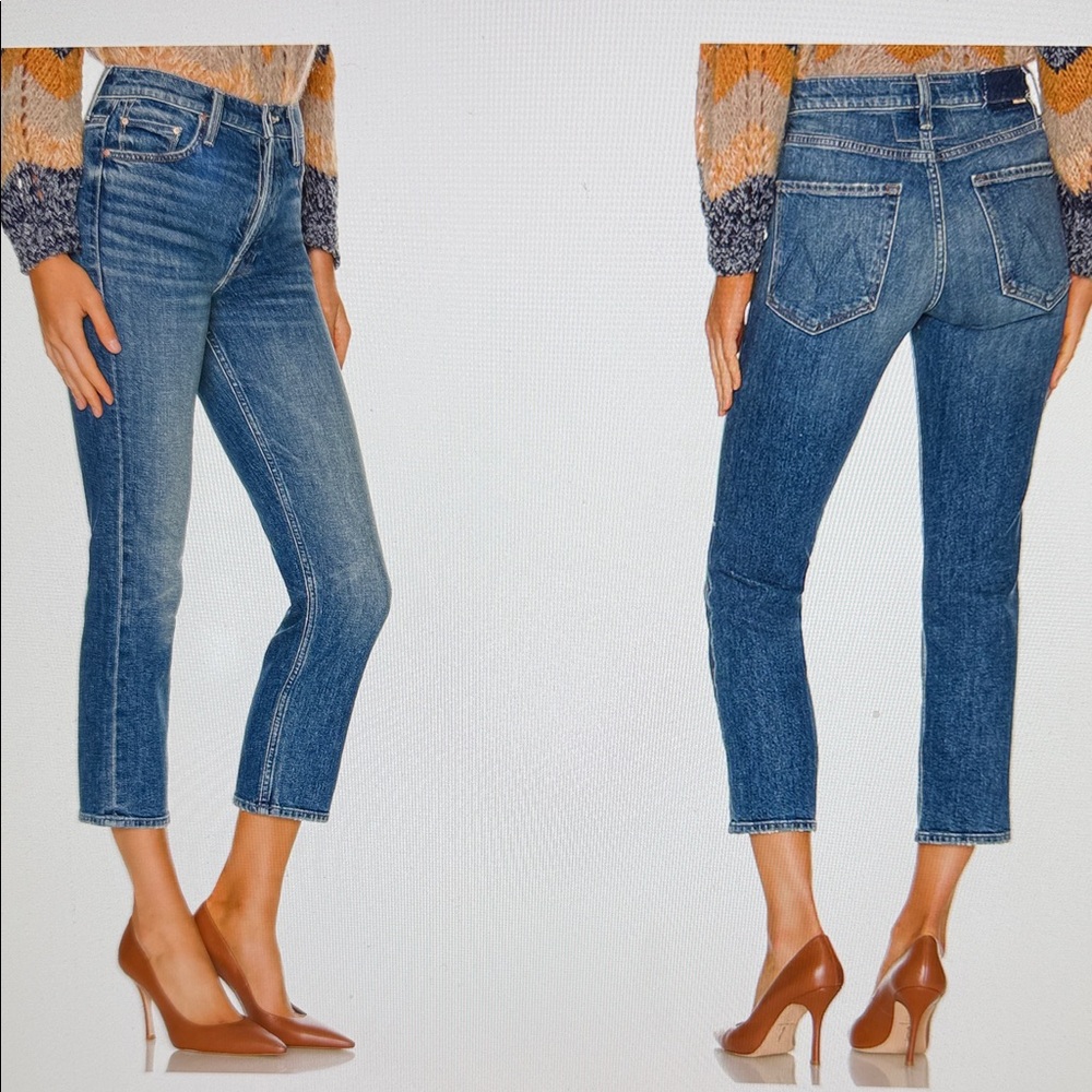 MOTHER 28 Tomcat Running with scissors Blue Ankle Cropped Jeans